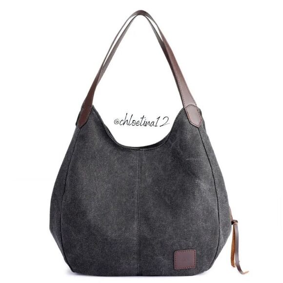 NEW COTTON Canvas Handbag Tote Purse Black Large Size Choose Color Hobo Bag - Picture 1 of 16